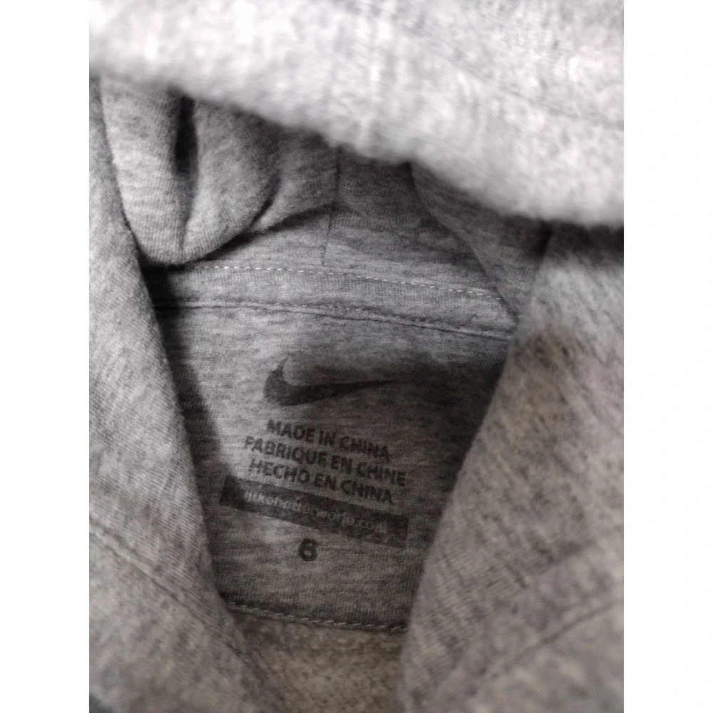 Nike Girls Gray Pink Logo Pullover Hoodie Sweatshirt Size 6